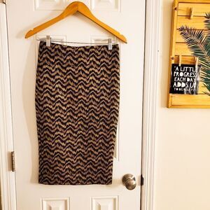 Zig Zag Gold & Black Metallic Pencil Skirt